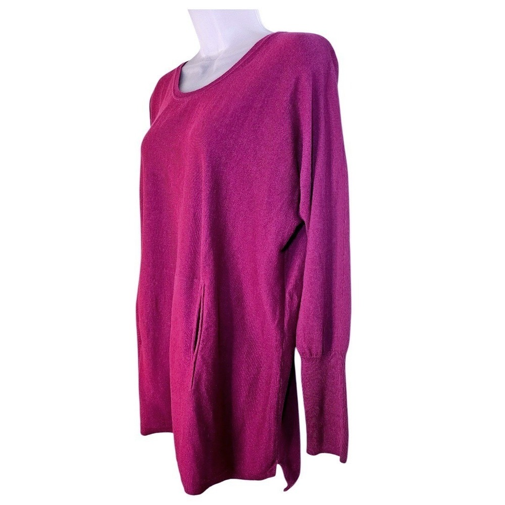 Garnet Hill Organic-Cotton Pocket Detail‎ Tunic Sweater Magenta Relaxed Fit Sz M - Picture 4 of 10